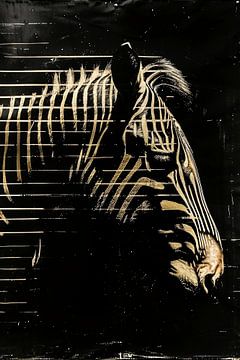 Zwart-wit zebra met gouden lijnen van De Muurdecoratie