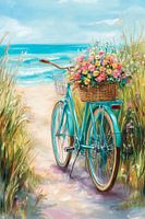 Bicycle on the beach with flower basket