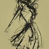 Abstract kunstwerk danseres in lime groen - houtskool tekening van Emiel de Lange