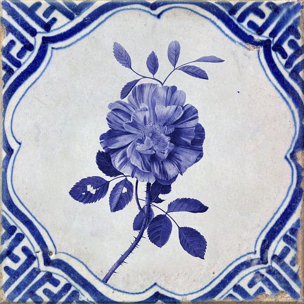 Tegeltje Delfts Blauw bloem van Sander Van Laar