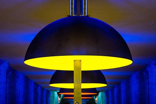 Lamps in Munich Westfriedhof Underground Subway Station with Vibrant Colors Close Up
