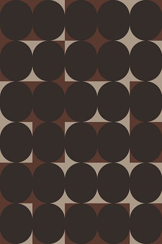 Art rétro des années 70. Formes géométriques abstraites en marron, noir, blanc.