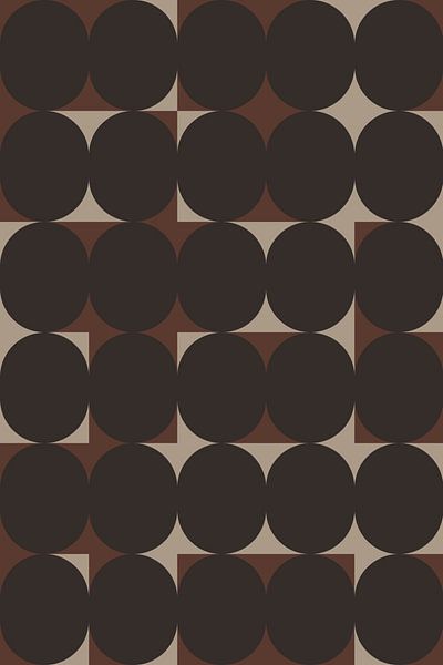 Retro jaren 70 kunst. Abstracte geometrische vormen in bruin, zwart en wit. van Dina Dankers