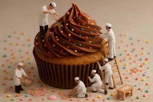 Kleine chefs versieren grote cupcake