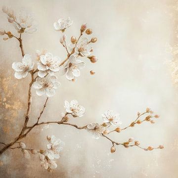 Fleur de cerisier blanche avec effets dorés