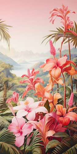 Imagined tropical flowers in paradise