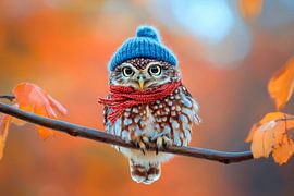 Owl with hat and scarf in autumn by Poster Art Shop