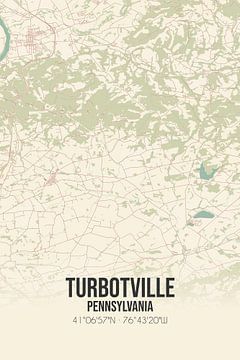 Vintage landkaart van Turbotville (Pennsylvania), USA. van MijnStadsPoster