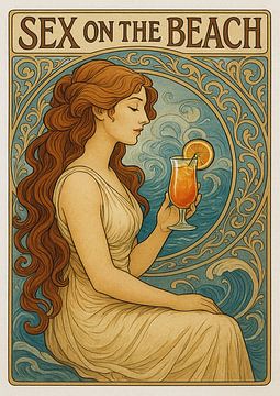 Woman drinks cocktail illustration. by Johannes