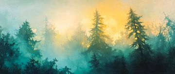 Mystiek bos in de ochtendnevel van Poster Art Shop