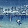 Rower on river at nighttime snow Hasui Kawase, Japan, 1930 by Roger VDB