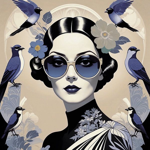 Lady Livia met vogels en bloemen van Liona Toussaint