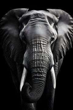 Elephant Painting | Black and white painting | Poster Elephant | by AiArtLand