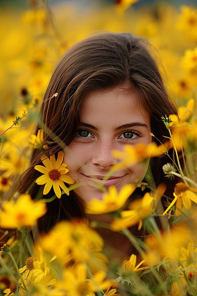 portrait fantaisiste d'une femme avec des fleurs par Egon Zitter