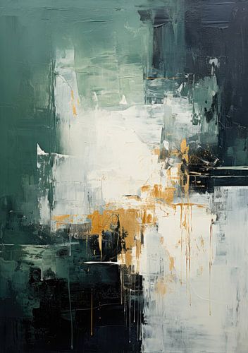 Abstract Painting Art Print Modern Green, White and Black