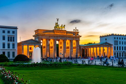 The Brandenburg Gate in the evening light, with city life in the background by Mixed media vector arts