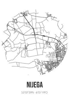Nijega (Fryslan) | Landkaart | Zwart-wit van Rezona