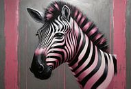 Moderne zebra met roze strepen schilderij van Art & Soul Creations thumbnail