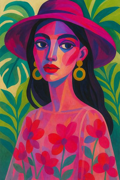 Bohemian Dream Portrait - Colourful Woman in Abstract Floral Style by But First Framing