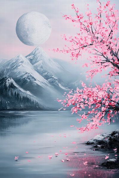Blossoming cherry blossoms by the lake by Poster Art Shop