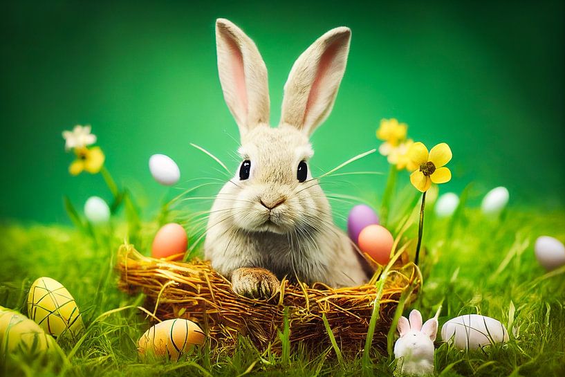 Osterhase mit Eiern und Korb, Art Illustration von Animaflora PicsStock