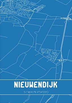 Blauwdruk | Landkaart | Nieuwendijk (Noord-Brabant) van MijnStadsPoster