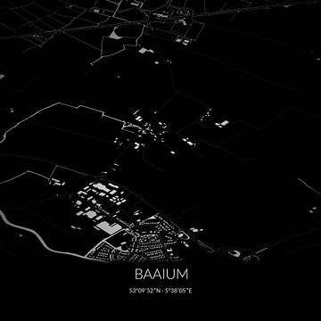 Zwart-witte landkaart van Baaium, Fryslan. van Rezona