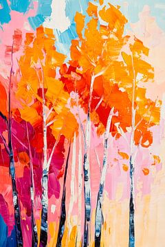 Arbres d'automne colorés sous le soleil sur Poster Art Shop