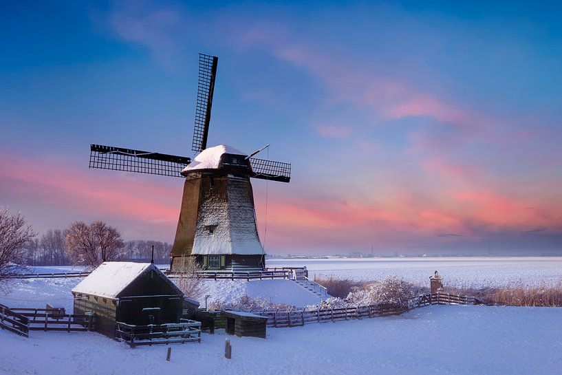 Winter landschaft mit Windmühle von Peter Bolman
