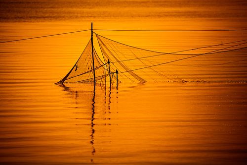 Fishing nets at sunset