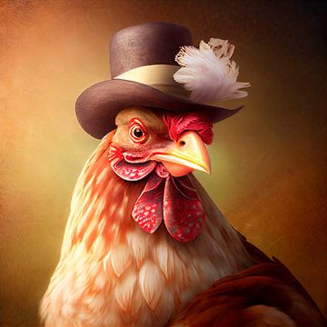 Stately portrait of a Rooster with hat. Part 9 by Maarten Knops