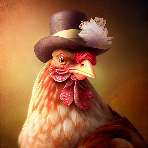 Stately portrait of a Rooster with hat. Part 9