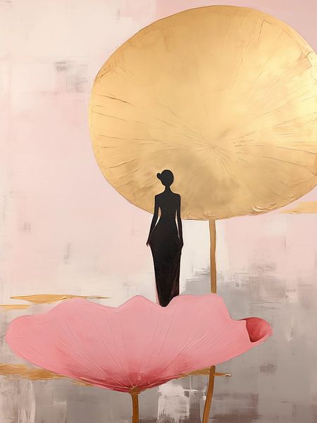 Japandi, Seerose rosa und gold von Caroline Guerain