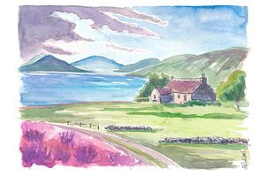 Highlands Heather Path zum Cottage am Loch