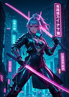 Samurai Meisje Anime Cyberpunk Stijl