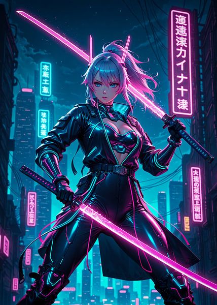 Samurai Meisje Anime Cyberpunk Stijl van Ruzerin