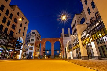The moon quarter during the blue hour