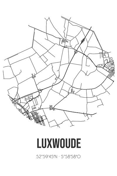 Luxwoude (Fryslan) | Landkaart | Zwart-wit van Stad & Wand