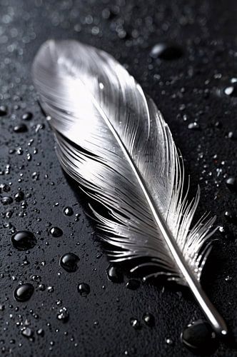 Zilveren veer met druppels