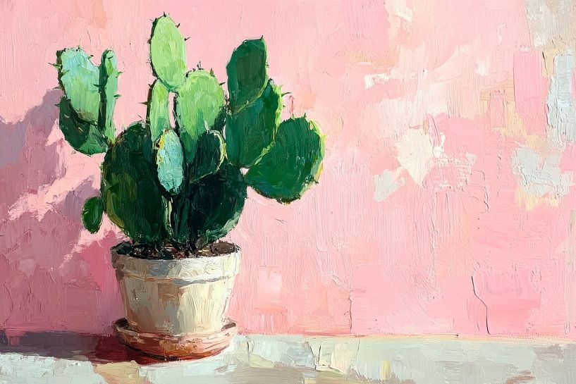 Cactus in front of a pink wall by Poster Art Shop