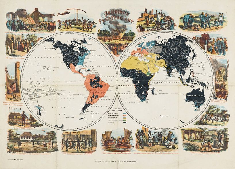 Missie-wereldkaart en religieuze scènes, 1836 - 1905 van Atelier Liesjes