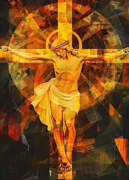 La crucifixion en abstraction dorée