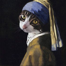 Katze mit einem Perlenohrring von Sanne Smits