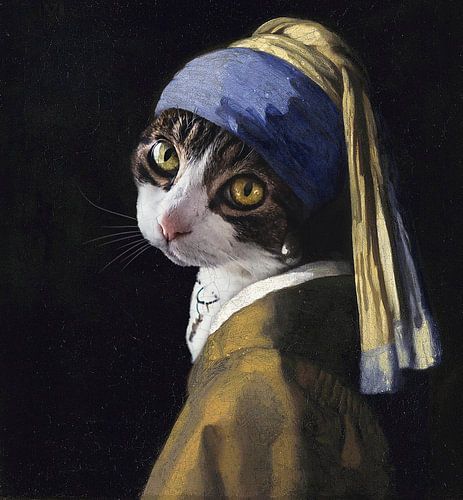 Chat avec une boucle d'oreille en perle