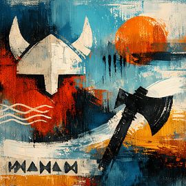 Viking helmet in the glow of the storm