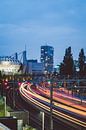 Lichtsporen over het spoor in Eindhoven van Robin van Steen thumbnail
