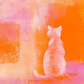 Chat blanc sur fond orange sur Karen Kaspar