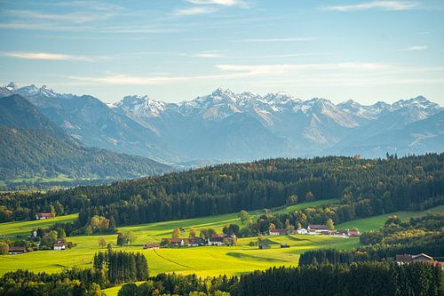 View of the Allgäu Alps from Mariaberg in autumn