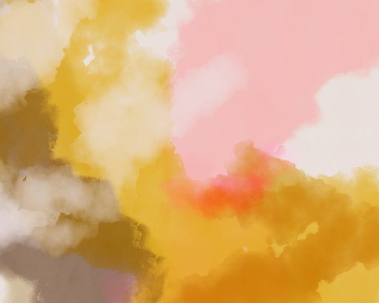 Colorful modern abstract watercolor painting in yellow, taupe and pink by Dina Dankers