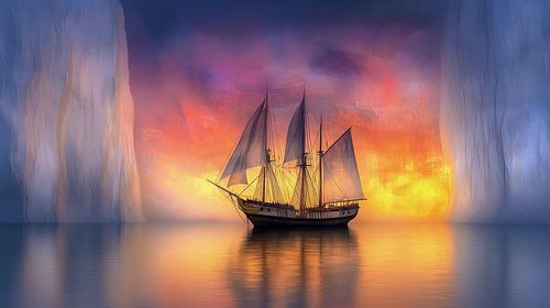 Three-master in magical light and ice by Preet Lambon